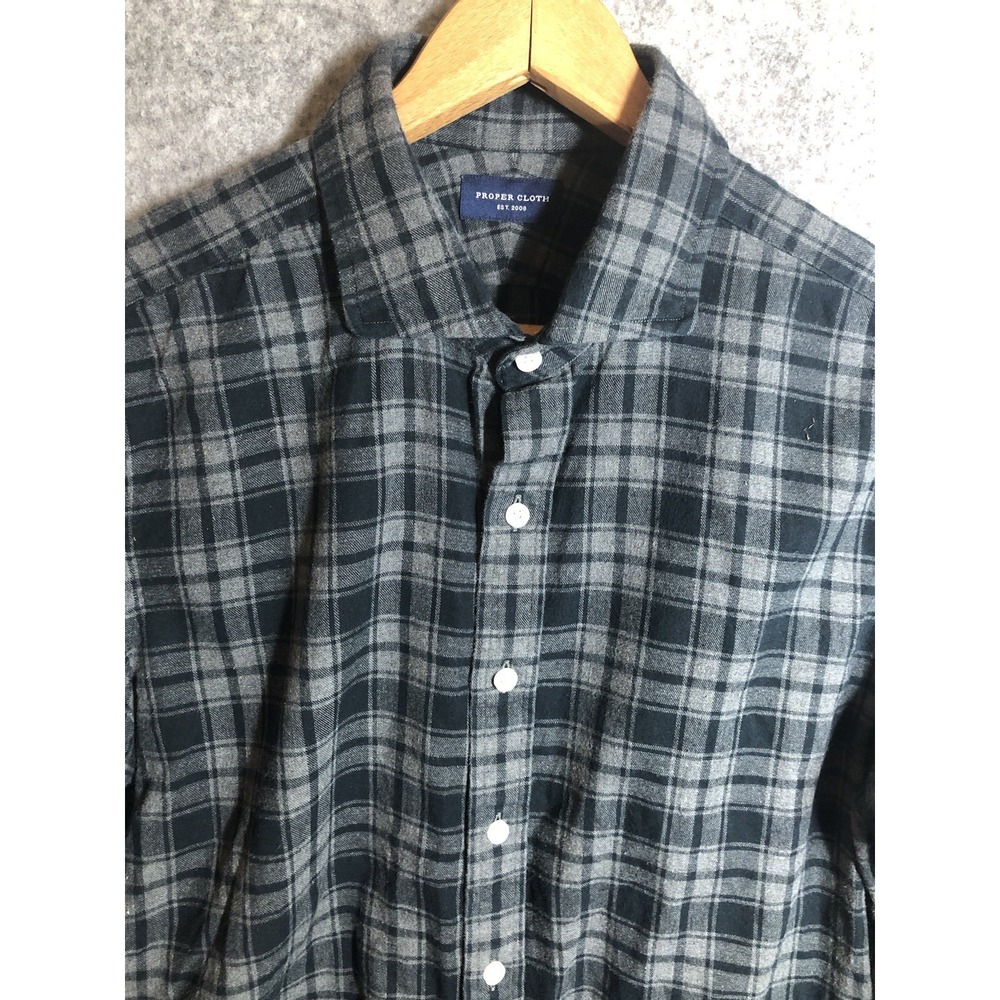 Proper Cloth Dress Shirt Mens Small Black Check Flannel Casual